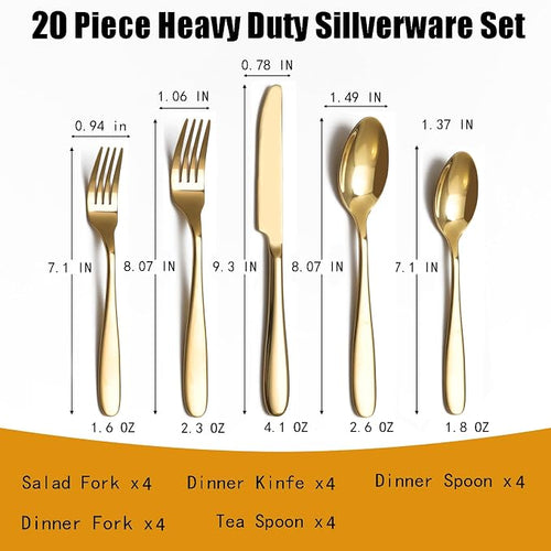 20-Piece Gold Silverware Set, Flatware Set - Image 2