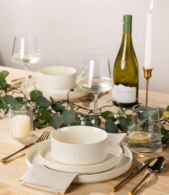 Ceramic Dinnerware Set for 4, 16-Piece Plates and Bowls Set | Lightweight - Image 5