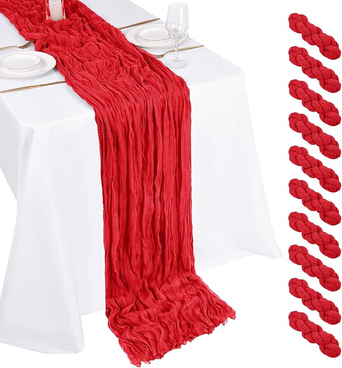 10 Pack Red Cheesecloth Table Runner 17x108 Inch Boho Gauze Cheese Cloth Table by Unknown