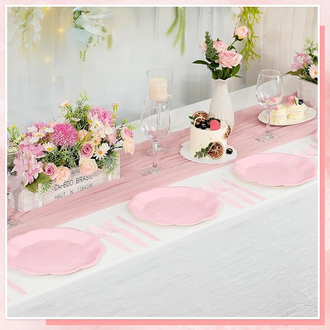 NatNarr 30 Pcs Pink Plates, 9 Inch Scalloped Pink Paper Plates Disposable | - Image 5