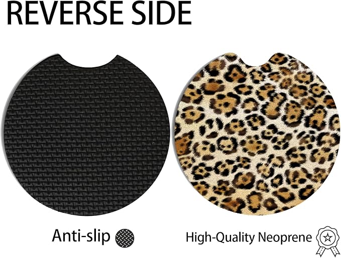 2pcs Cute Leopard Print Car Coasters, Absorbent Universal neoprener Cup Holder - Image 4