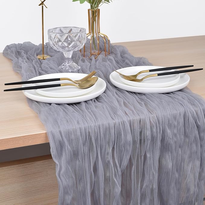 Gray Cheesecloth Table Runner Cheese Cloth Wedding Birthday Party Decor | 10Ft - Image 4