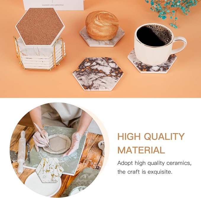 Real Natural Marble Coasters Set of 8, Luxury 4 Colors Gold Aesthetic Modern - Image 7