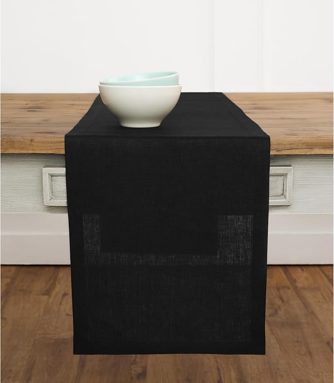 Solino Home 100% Pure Linen Table Runner Black, Fete 14 x 144 Inch Long | Table by SolinoHome