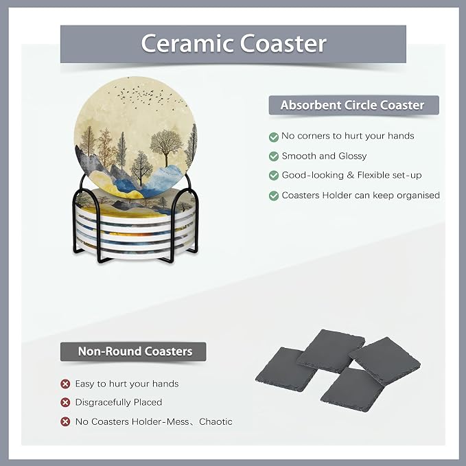 6 Pcs Coasters for Drinks with Holder, Great Gift for Housewarming, Room Decor - Image 4