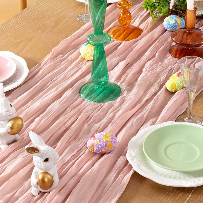 DeZerlor Dusty Pink Cheesecloth Table Runners 6 Pack Summer Boho Runners | - Image 2