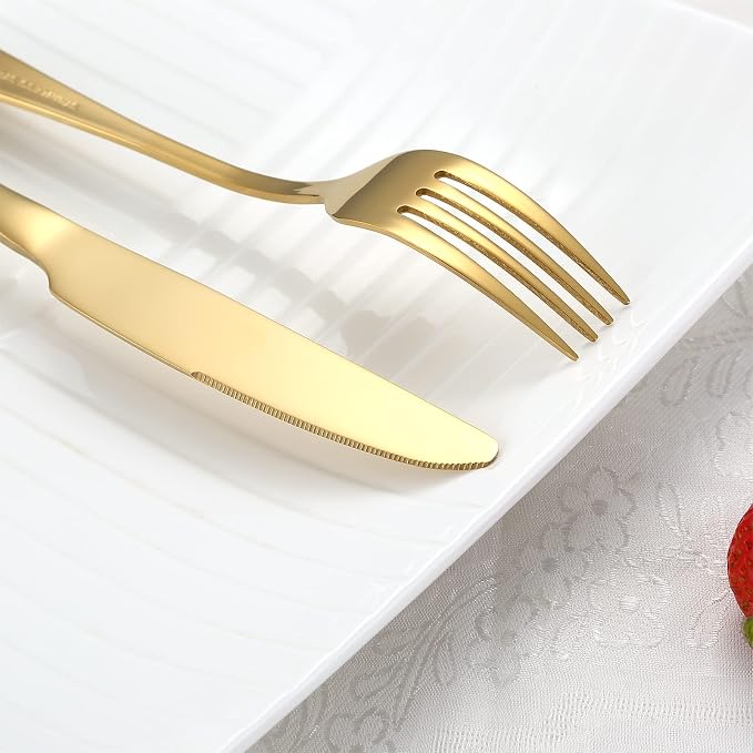 Gold Silverware Set for 4, Include Knife Fork and Spoon, Mirror Polished - Image 5