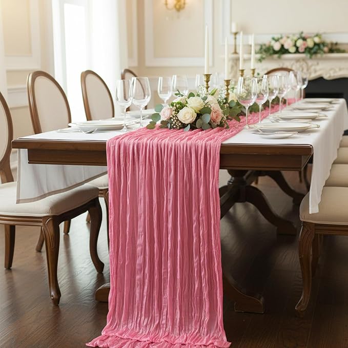 12 Pack Rose Pink Cheesecloth Table Runner 120 Inch Boho Wedding Decor | - Image 7