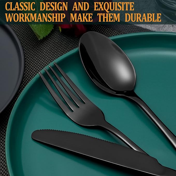 40 Pcs Black Silverware Set, Stainless Steel Flatware Set - Image 5