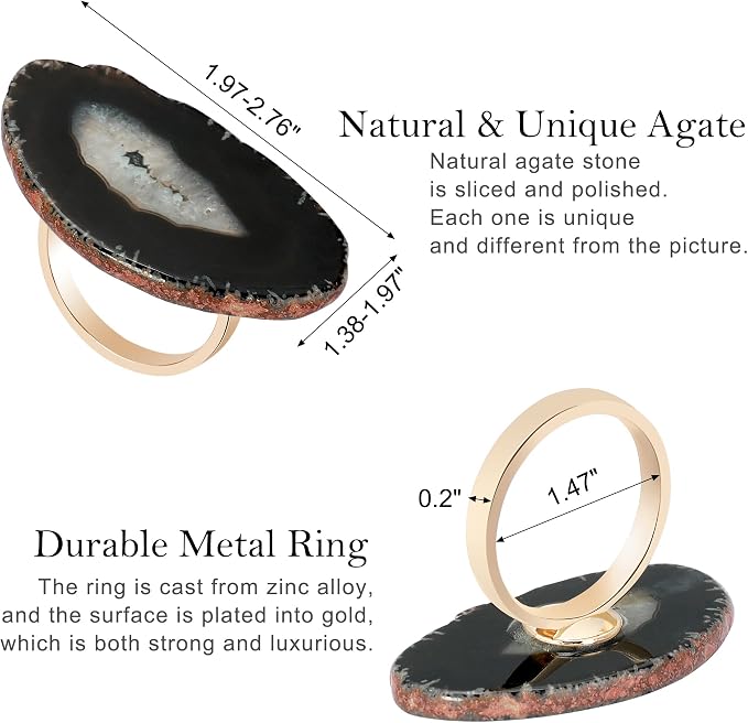 CozyTower Agate Napkin Rings Set of 4, Unique Geode Napkin Rings | Gold Napkin - Image 3