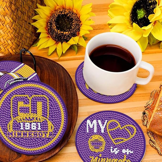 Bartogro 8 Pcs Diamond Painting Coaster Kits, DIY Football Diamond Art Coasters - Image 5