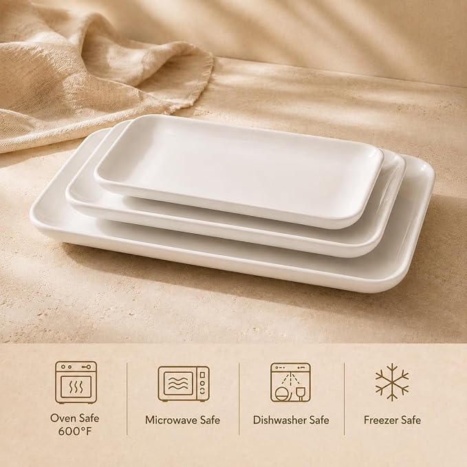 DELLING Serving Platter Set 18/16/14 Inch, Large White Porcelain Serving Trays - Image 4