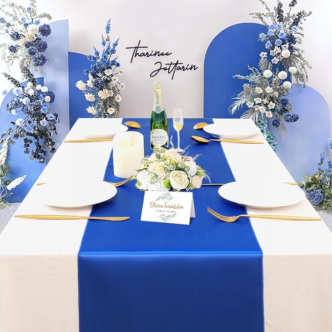 Navy Satin Table Runners 10 Pack 12x108 inch Silk Smooth Fabric | Bright Satin - Image 4