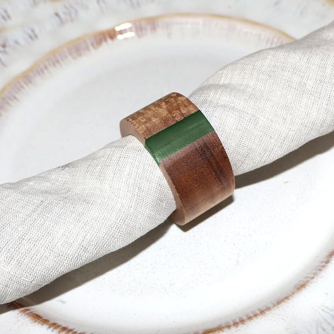 Wooden Napkin Rings Set of 8 for Dinning Table Decor by JUSTEMI