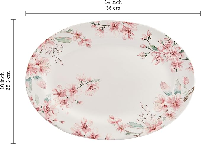 Bico Spring Sakura 16 plus 14 inch Ceramic Oval Platters Set, Microwave & - Image 3