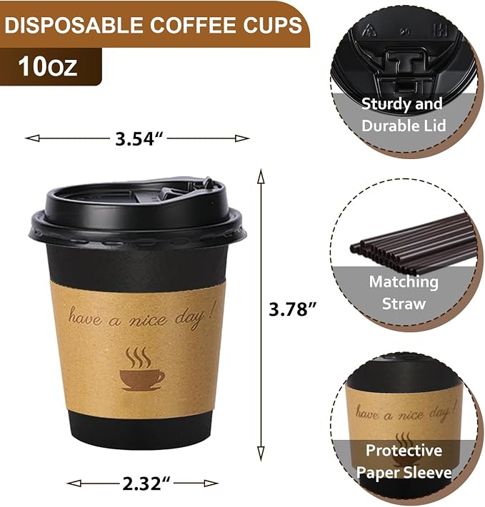 BYSNOW 100 pack 10 oz Disposable Coffee Cups - Image 3