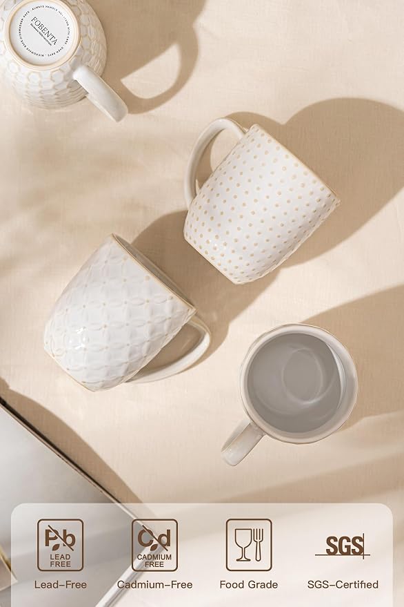 FOBENTA Ceramic Coffee Mugs Set of 4, 12oz Embossed Cups - Image 3