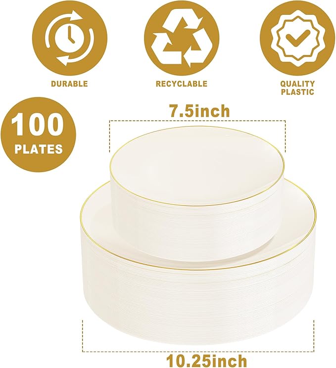 PULOTE 100PCS Ivory Plastic Plates - Image 2
