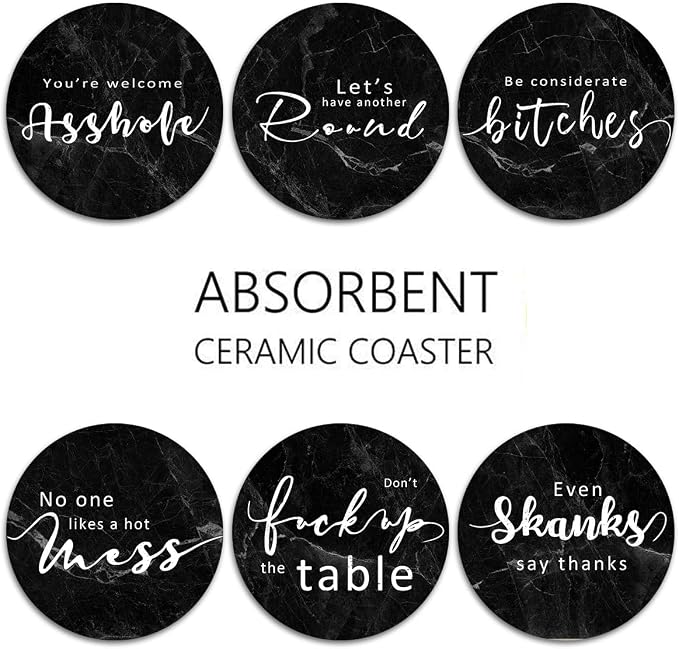 Coasters for Drinks, Ceramic Stone Black Marble | Absorbent Round Table Mat - Image 6