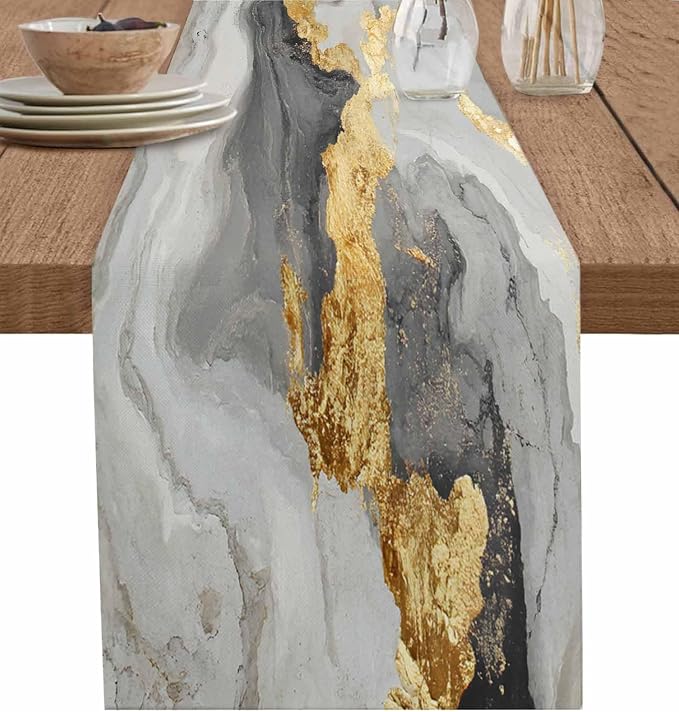 Grey Ombre Marble Table Runners 72 Inches Long, Abstract Art Kitchen Dining by Unknown