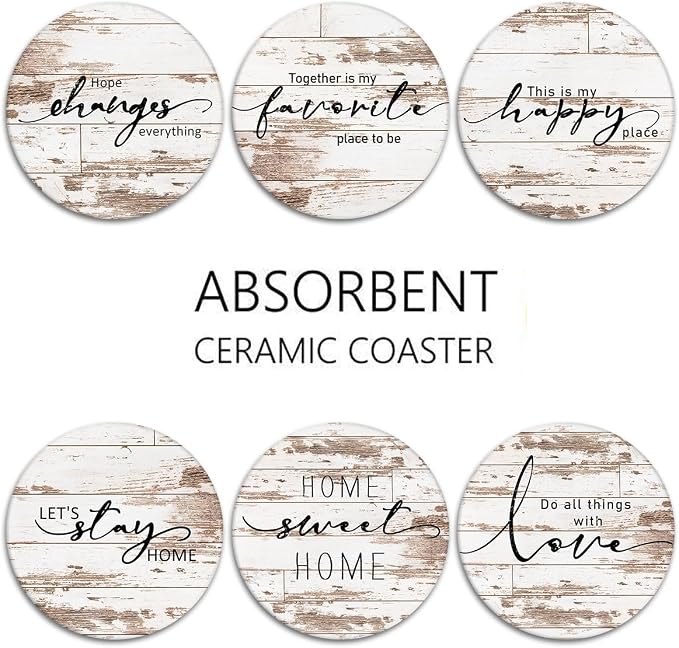 Vintage Farmhouse Coasters for Drinks, Ceramic Stone Vintage Farmhouse - Image 6