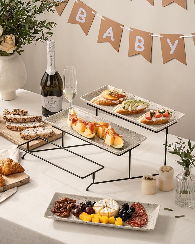 LAUCHUH 3 Tier Serving Trays for Party, Porcelain Tiered Serving Tray Stand | - Image 5