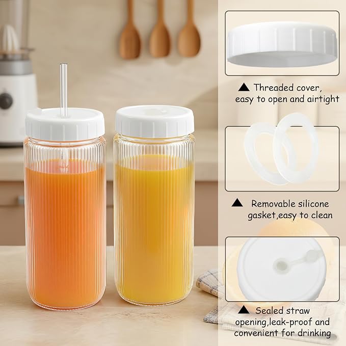 Ruckae 16oz Juice Bottles, Ribbed Glass Juicing Bottles - Image 5