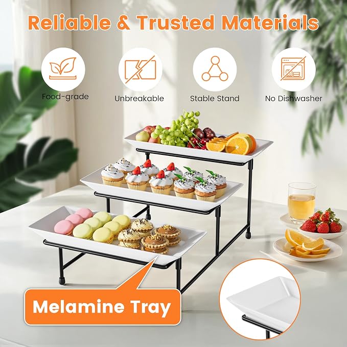 3 Tier Serving Tray, Shatterproof. Steel Frame, Collapsible. Ideal - Image 3