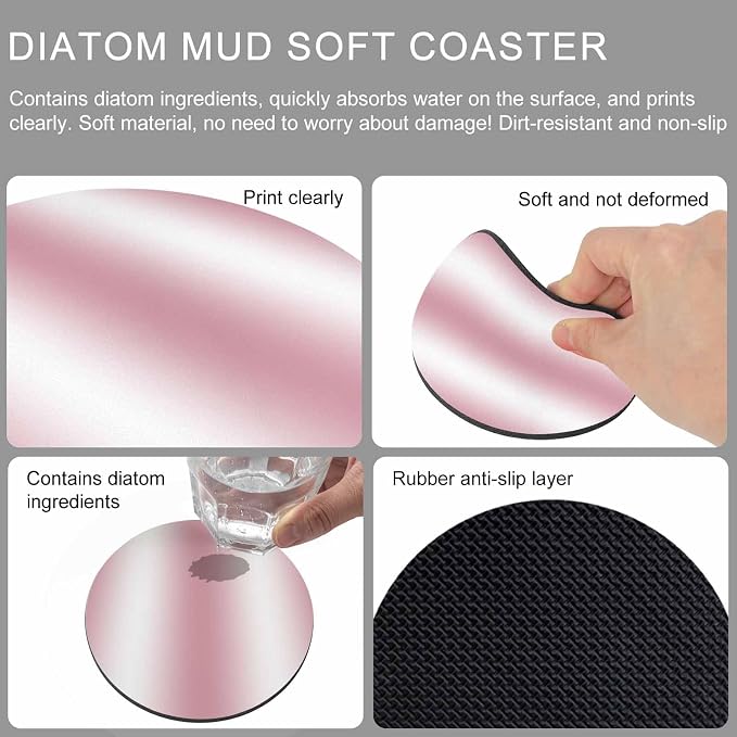 Ombre Pink Coasters Set of 6, Modern Minimalist Geometric Gradient Color Soft - Image 9
