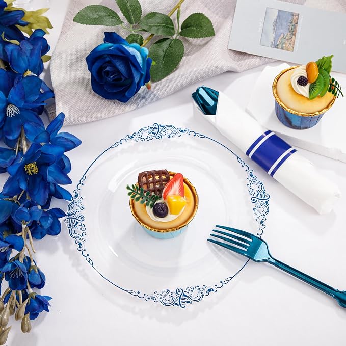 350pcs Clear Blue Plastic Plates - Image 8