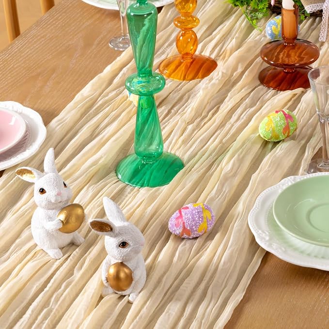 DeZerlor Beige Cheesecloth Table Runners 10 Pack Summer Boho Runners | - Image 2