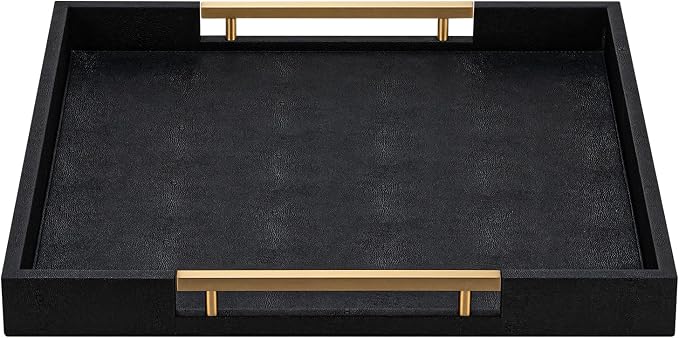 Black Faux Leather Decorative Serving Tray - Image 2