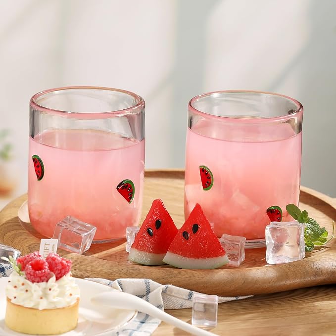 SiliFine 2 Pcs Watermelon Icon Juice Glasses - 14oz Summer Watermelon Stemless - Image 6