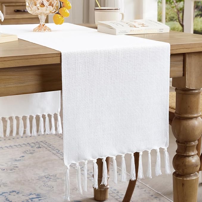 Cotton Linen Table Runner, 13x108 Inch, Machine Wash by Aoztio
