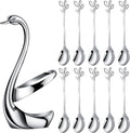 AnSaw Silver Swan Base With 10-Pcs Mini Leaf Coffee Spoon Holder Set-4.7" | by AnSaw