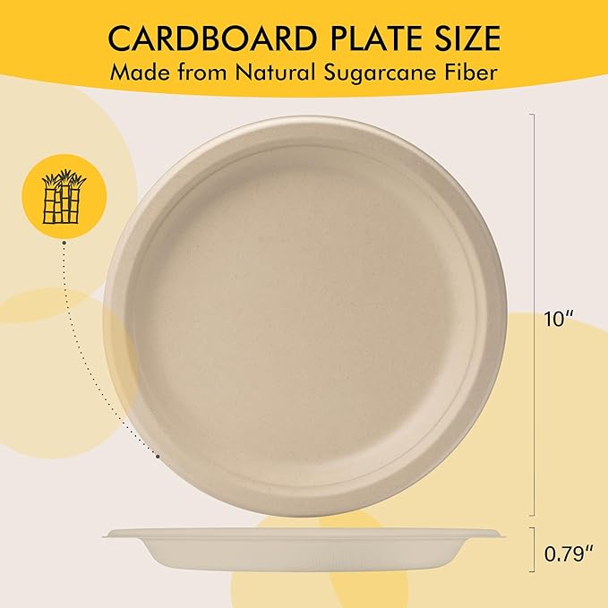 Compostable Paper Plates 10 Inch | Unbleached Brown, Disposable Biodegradable - Image 6