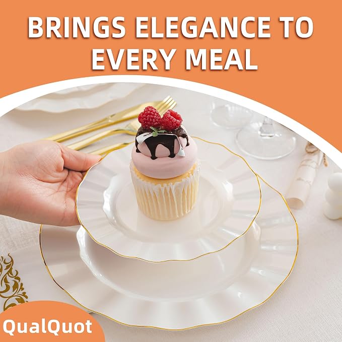175PCS White Plastic Dinnerware Set, Wavy Plates - Image 5