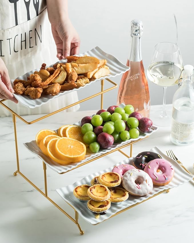 LAUCHUH 3 Tier Trays Stand, Porcelain Tiered Serving Trays Serving Stand | - Image 7