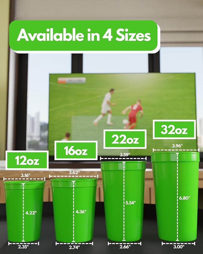 PartyPrints 10 Pack 16 oz Lime Green Reusable Blank Plastic Cups, Stadium Cups - Image 4