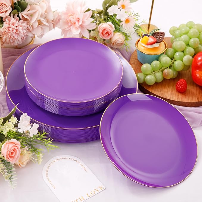 PULOTE 100PCS Purple Plastic Plates - Image 3