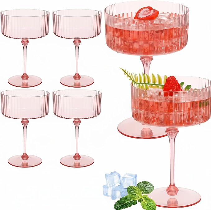 Jingmore 6 Pcs Ribbed Martini Glasses 10 oz Disposable Plastic Vintage Ribbed by Jingmore