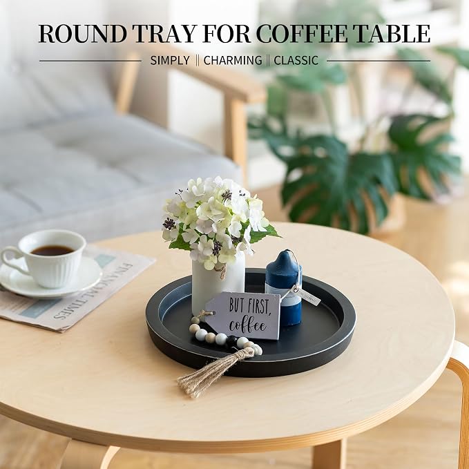 Hanobe Round Wood Candle Holder Tray, Farmhouse Living Room Decor - Image 4