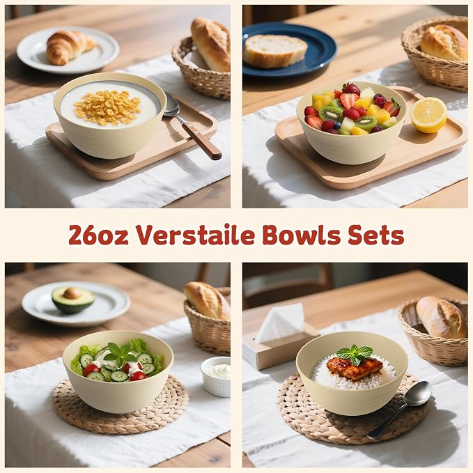 6-piece Wheat Straw Bowls sets 26oz, Alternative Plastic Bowls Reusable - Image 4