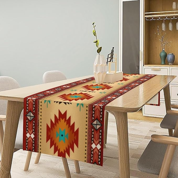 Aztec Southwest Table Runner, Ethnic Style Geometric Triditional Kitchen Table - Image 3