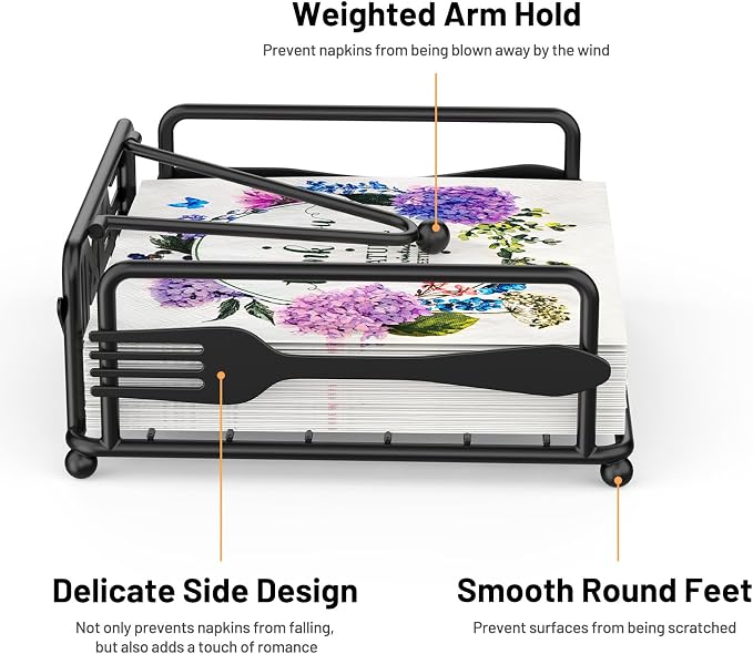 Napkin Holder for Table, Weighted Arm, Square Cocktail Paper Holder, Elegant - Image 5