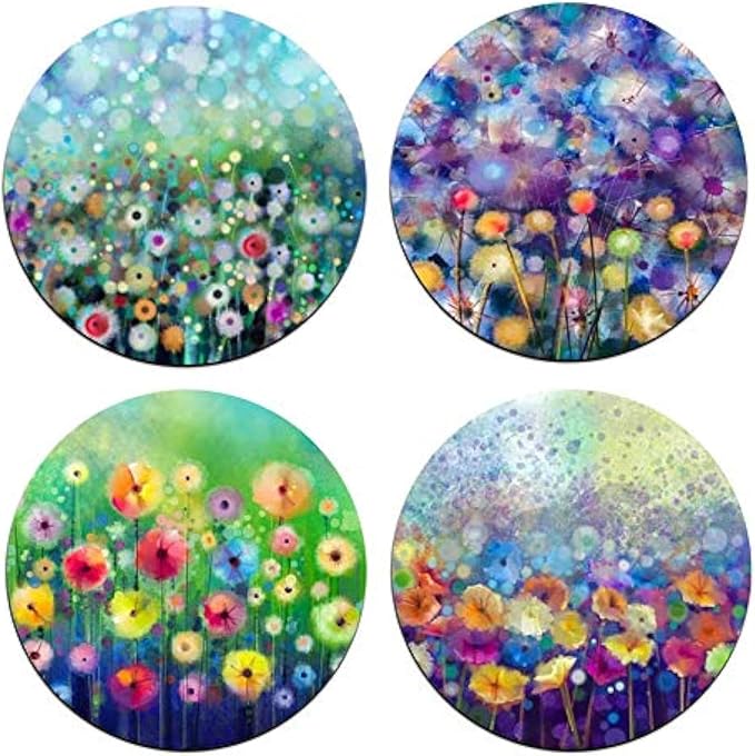 Watercolor FlowersRound Coaster Set by QJ+CMJ