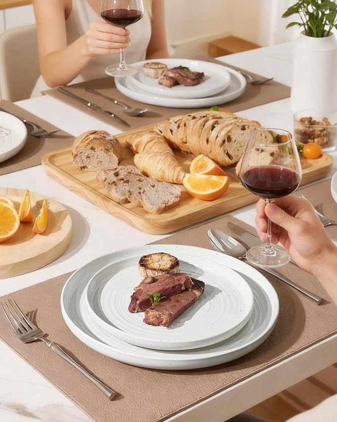 Stoneware Dinnerware Set for 8, Plates and Bowls, Chip & Scratch Resistant - Image 7