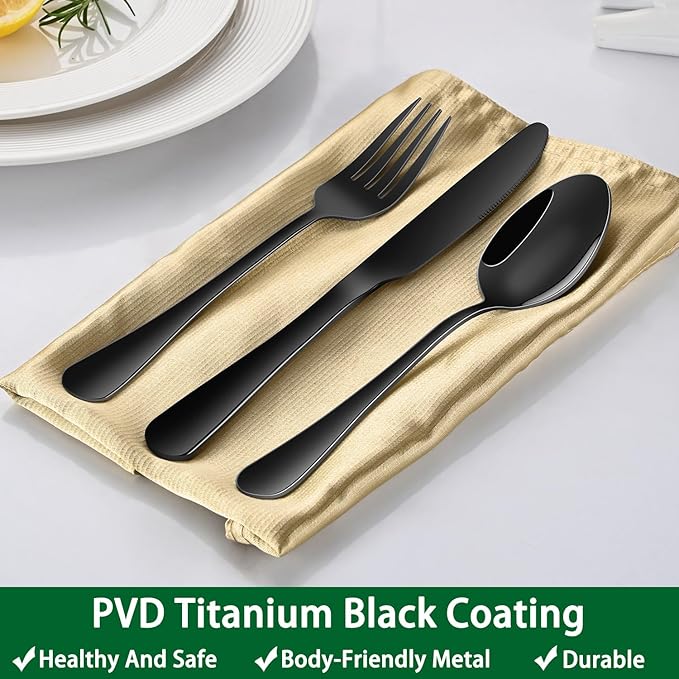 Black Dinner Forks, 16-Piece 8 Inch Stainless Steel Forks Set, Metal Silverware - Image 7