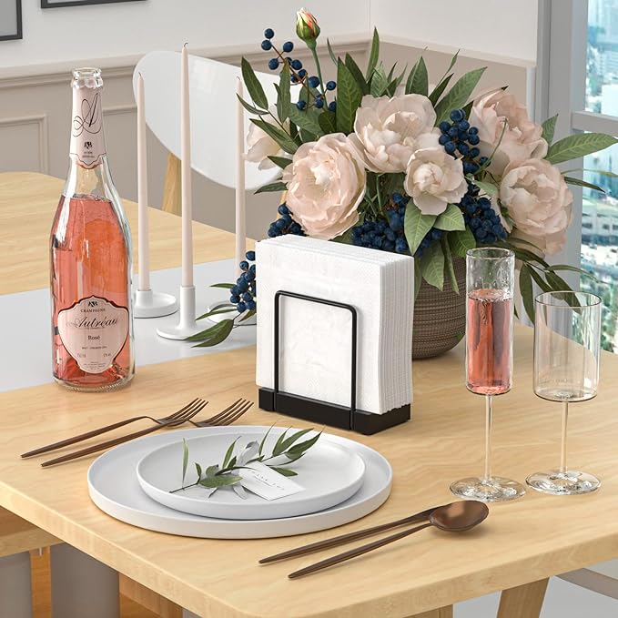 Wican Napkin Holder for Table, Bamboo Iron Standing Napkin Dispenser | Kitchen - Image 2