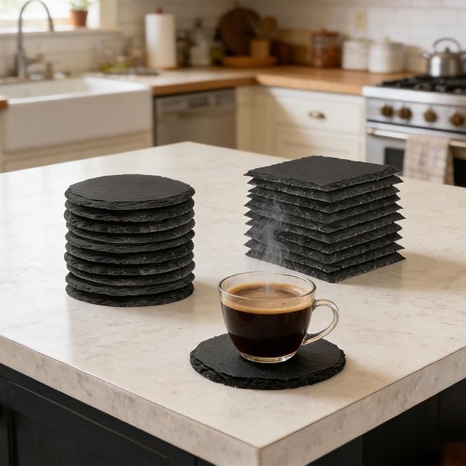 72 Pieces Slate Coasters, Diameter Size 4 inch Black Coasters Stone Coaster Set - Image 3